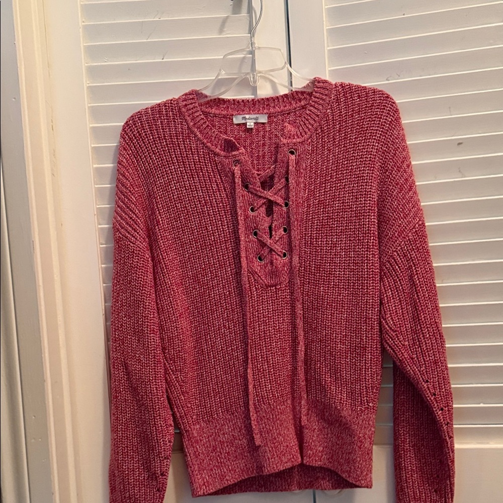 Madewell Red Lace-Up Crew Neck Sweater
